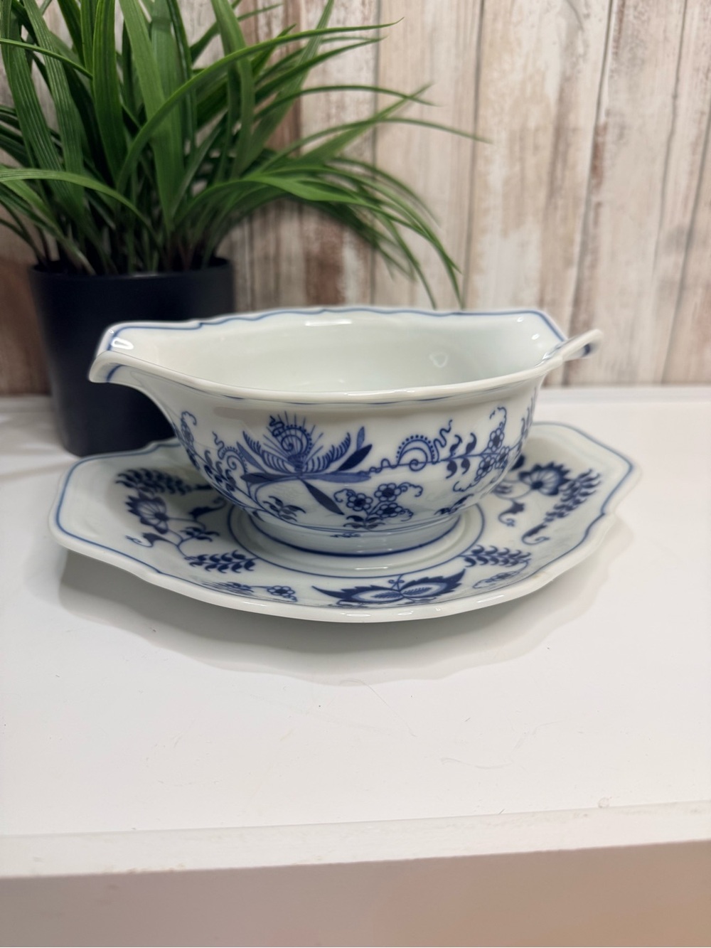Blue Danube Floral Porcelain Gravy Boat attached Underplate